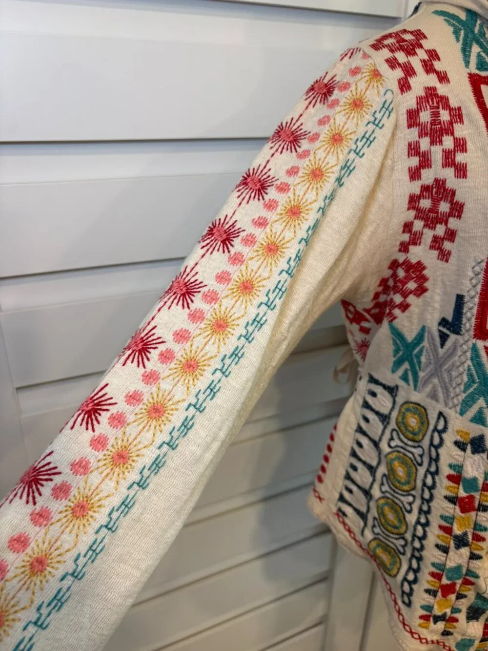 Johnny Was Biya Embroidered Cotton Waterfall Cardigan Medium